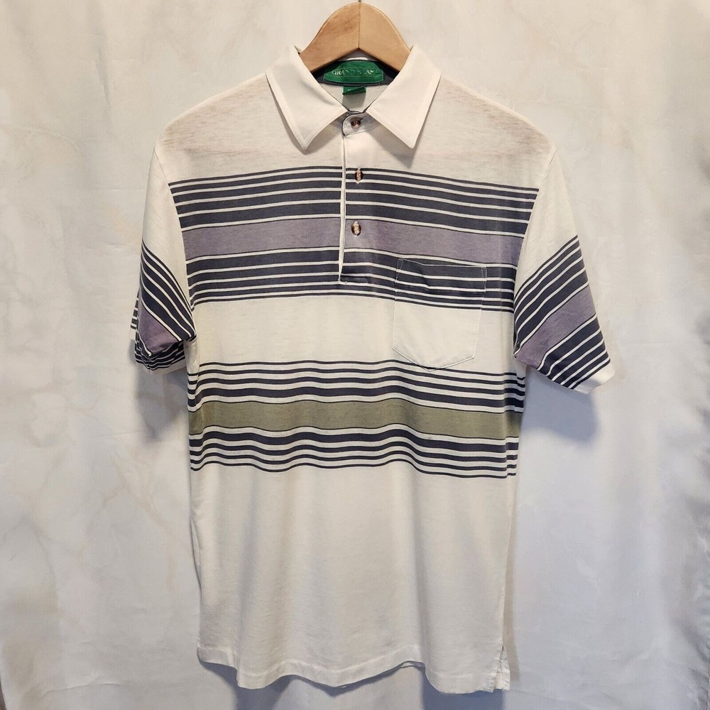 Vintage‎ Grand Slam Polo Men's Med 1/4 Button Short Sleeve Striped Golf 1980-90s
